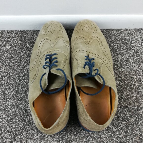 Peter Millar Dress Shoes Suede Leather Brogue Oxford Wingtip Beige Tan Mens 11M - Picture 7 of 10